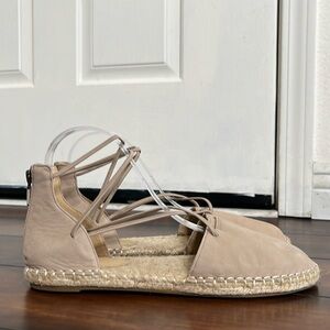Eileen Fisher Leather Lace Up Espadrille Sandal Size 8.5 Boho Coastal